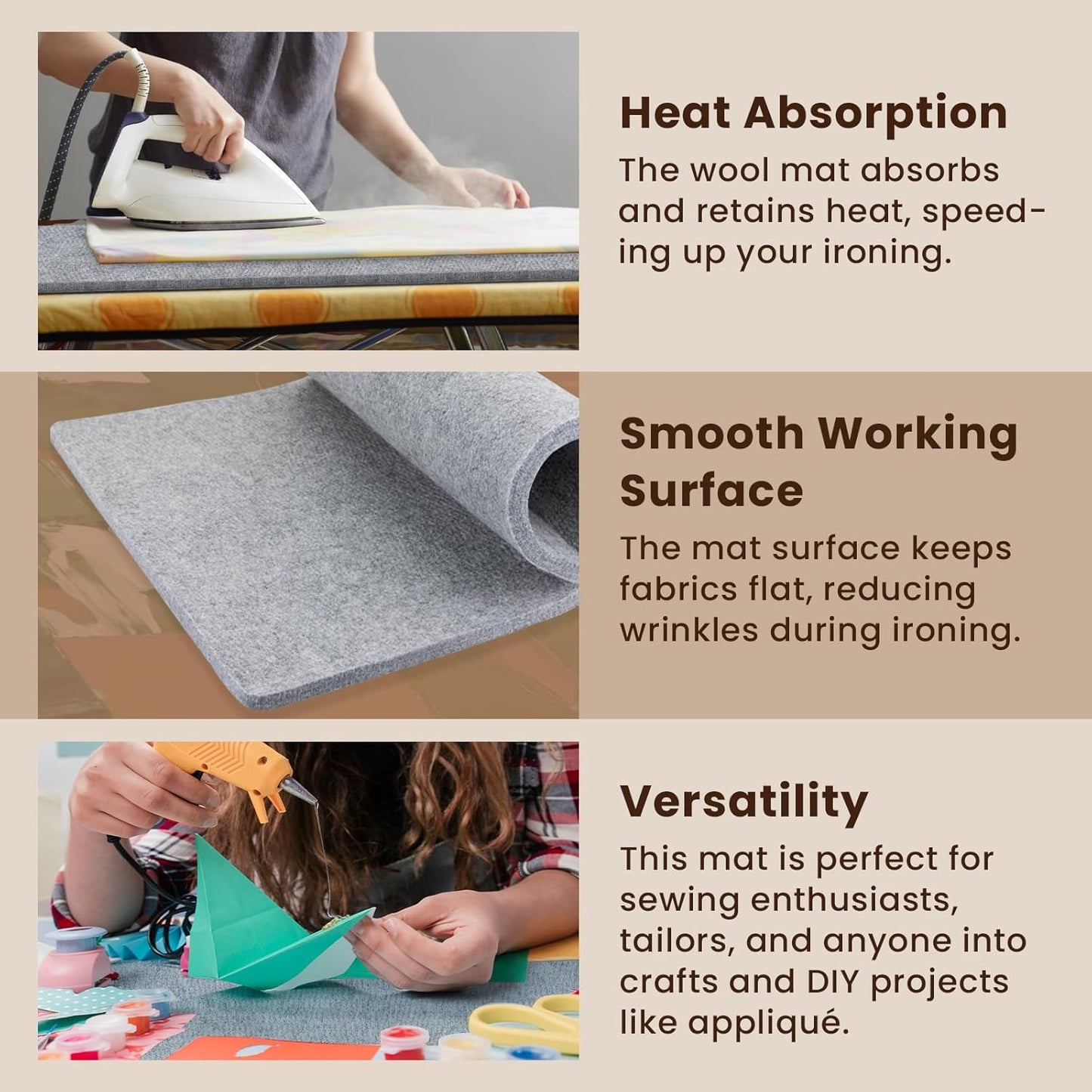 Somime 17x25" Wool Pressing Mat, 100% New Zealand Wool Ironing Mat, Felted Wool Ironing Board for Sewing, Quilting, DIY Crafts, and Embroidery