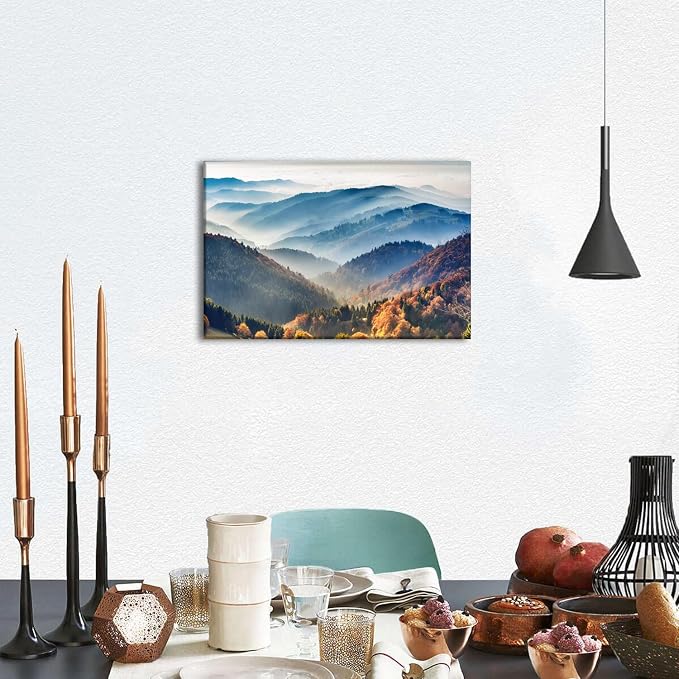 Great Smoky Mountains Canvas Wall Art Nature Landscape Pictures Wall Decor for Living Room Foggy Forest Scenery Prints Poster Tennessee North Carolina Scenic Painting Artwork Home Decorations 16x24”