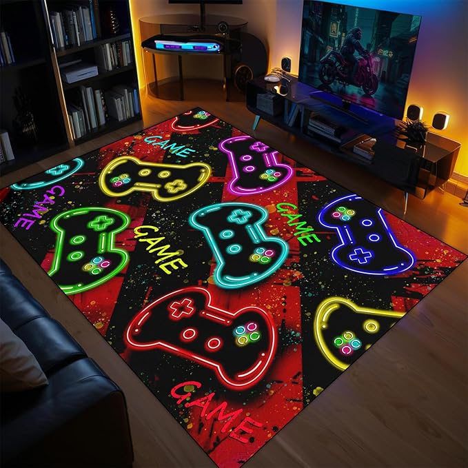 Gaming Rug for Boys Room - Colorful Gamer Area Rug for Boys Bedroom Games Themed Kids Room Decor Gaming Carpet Rugs, 3x5 Feet