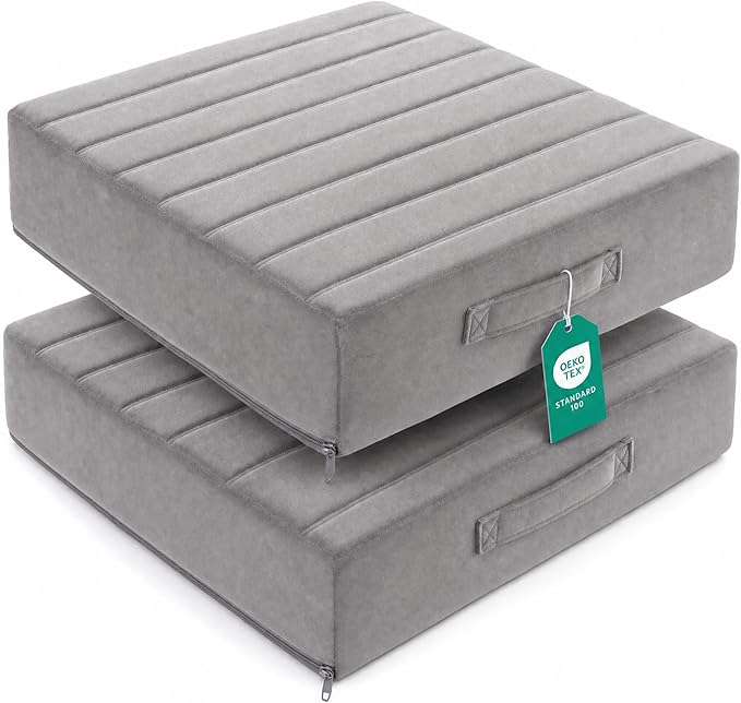 Codi High Density Foam Floor Pillow 2 Sets, Large Meditation Cushions Seating for Adults and Yoga Sitting, 5" Thick Washable Couch Cushion with Soft Tufted Covers - 22 Inch Grey