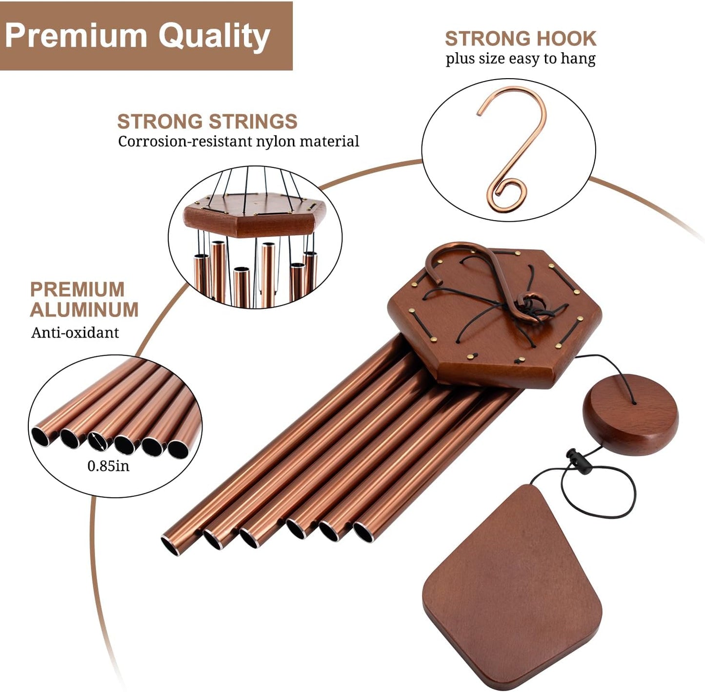 Small Wind Chimes for Outside, 28 Inches Wind Chimes Outdoor Tuned Soothing Melody, Sympathy Wind Chimes for Mom/Housewarming, Bronze Wind Chimes Outside Decoration.