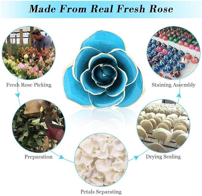 Blue Rose with Stand, Forever Preserved Gold Dipped Rose Flower for Wife Mother Girlfriend, Blue Rose with Stand