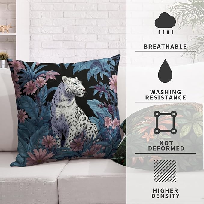 Tropical Leopard Pillow Covers Jungle Cheetah Throw Pillow Covers Summer Hawaiian Palm Leaves Cushion Cases 20x20 Pink Daisy Lily Floral Pillow Cases for Home Farmhouse 2 Pack
