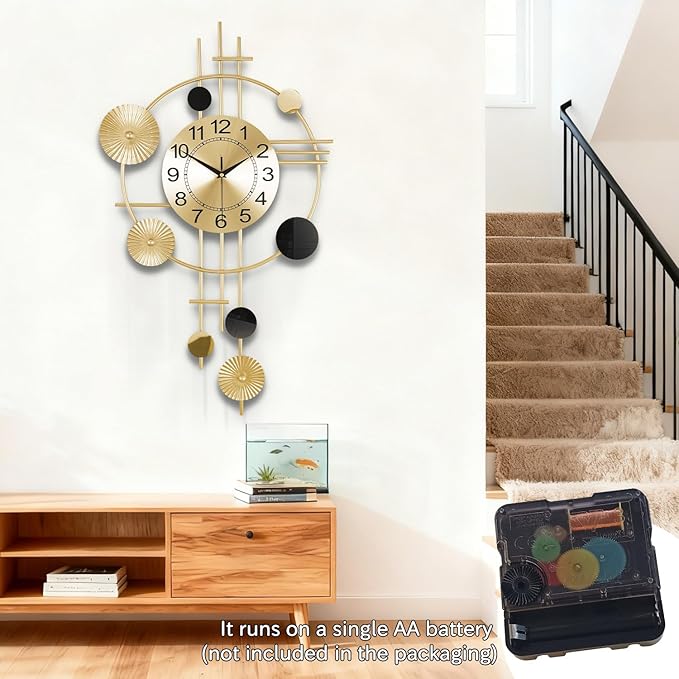 Large Wall Clocks for Living Room,Silent Non Ticking, Battery Operated Oversized Round Modern Wall Clock for Bedroom Farmhouse Office Wall Decor-17.1x29.1Inch(Golden)