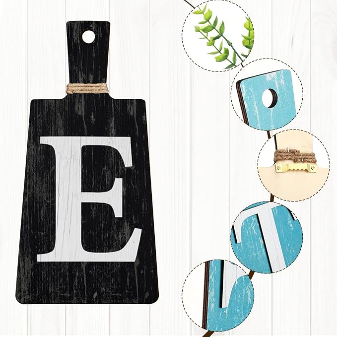 Jetec Cutting Board Eat Sign Set Hanging Art Kitchen Eat Sign Farmhouse Fork and Spoon Wall Decor Rustic Primitive Country Kitchen Decor for Home over Cabinet Decoration(Black, White, Teal)