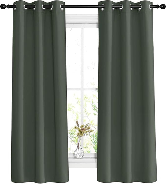 NICETOWN Bedroom Curtains 63 inch Length 2 Panels - Grommet Top Blackout Room Darkening Sound Reduction Privacy Thermal Drapes for Flat/Laundry, Dark Mallard, W37 x L63