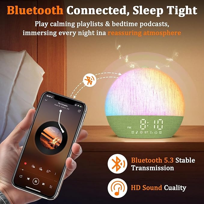 Calm & Gradual Sunrise Alarm Clock: 30‑Min Slow‑Rise Natural Wake Up Light - 20‑Level Dimmable Clock for Heavy Sleepers - Ease of Use Sunrise Simulation with 30 Sleep Sounds White Noise Machine