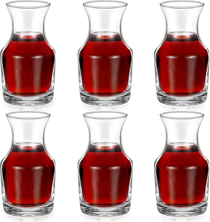 Remagr 6 Pack Single Serving Wine Carafe Glass Small Mini Carafe Individual Wine Refill Decanter for Dinner Parties Tastings Bars Restaurants (6.5 oz)