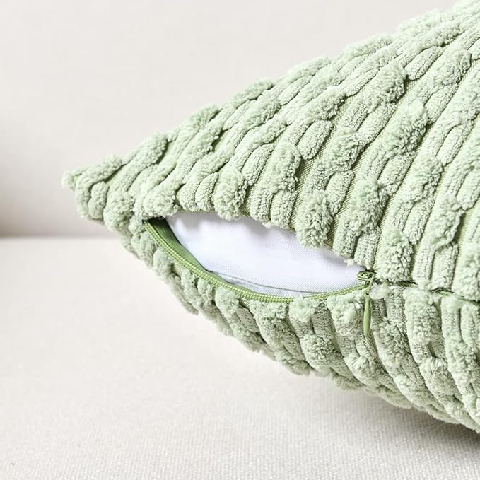 Fancy Homi 2 Packs Sage Green Decorative Throw Pillow Covers 24x24 Inch for Couch Bed Sofa, Modern Farmhouse Boho Home Decor, Soft Cute Plush Corduroy Cushion Case 60x60 CM