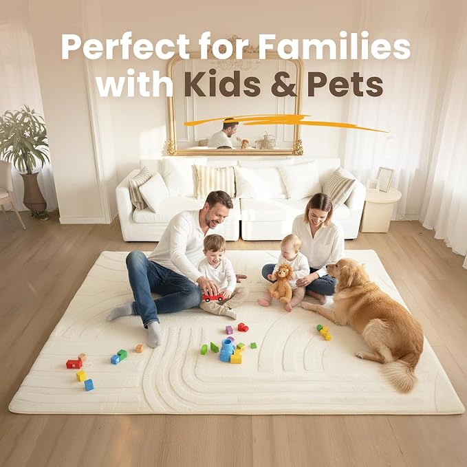 Huloo Sleep 1.3" Extra Thick Fluffy Baby Play Mat for Floor,Large Padded Kids Rug with Ultra Soft 3D Carved Faux Fur,Non-Slip Carpet Nursery Rug Area Rug for Playroom Living Room(Cream)