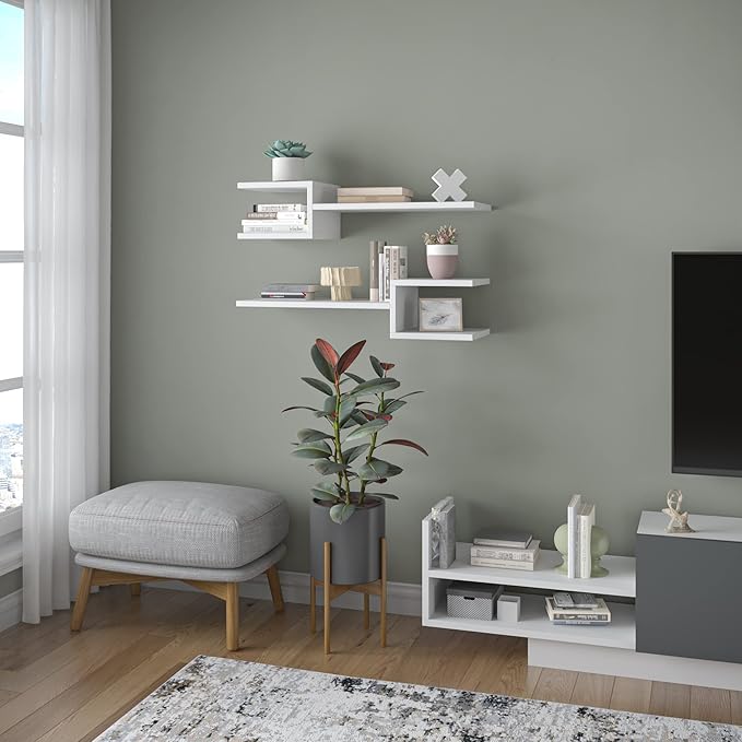 Ada Home Decor Webbs Modern White Wall Shelf 6.69'' H x 29.53'' W x 7.87'' D/Wall Storage/Shelving Unit