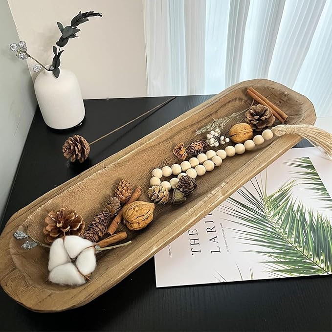 Wooden Dough Bowl Decor, Vintage Wooden Bowl Hand Carved Home Decor for Dining Table Center, Living Room, Kitchen Decor. (20inch brown)