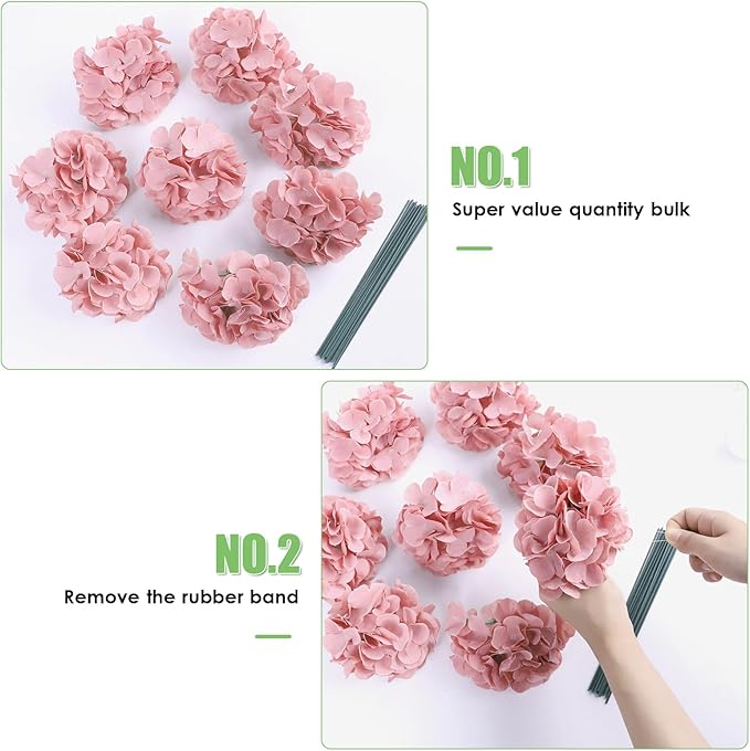 AVIVIHO 65pcs Fake Flowers Dusty Pink Hydrangea Artificial Flowers Bulk (Not Squished, No Steaming Need) Silk Flowers with Stems for Wedding Decor,Home,Baby Shower,Table Centerpieces Decoration