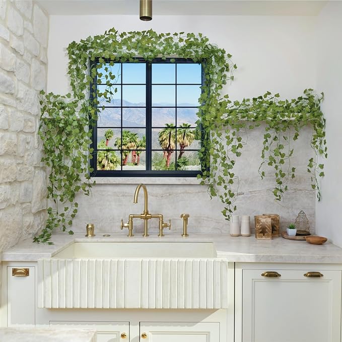 CQURE 24 Pack 168Ft Artificial Ivy Fake Vines,Ivy Garland Greenery Garland Fake Hanging Plants Vines Aesthetic Green Leaves for Bedroom Wedding Party Garden Wall Room Decor