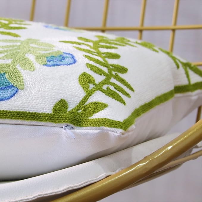 Set of 2 Embroidered Decorative Throw Pillow Covers Couch Square Pillowcases Cushion for Bedroom Sofa Farmhouse Decor 12x20 Inch (Blue Floral-Lumbar)