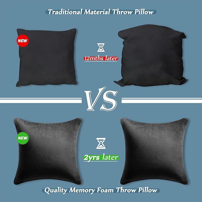 AM AEROMAX 22 ×22 Pillow Insert (Pack of 2) Memory Foam Throw Pillow Insert Sham Square for Decorative Cushion Bed Couch Sofa Without Deform After Longtime Use(Black)