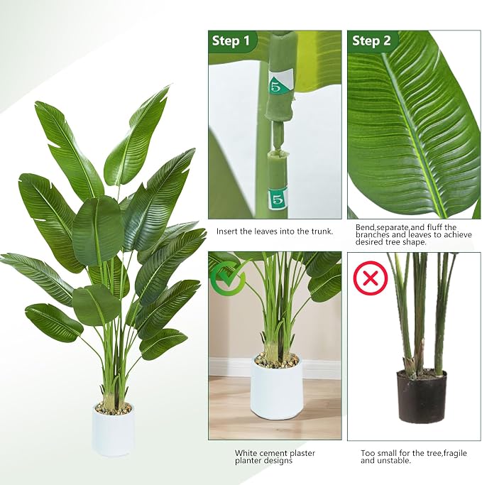 Bird of Paradise Artificial Tree 7ft Tall Faux Plant, Fake Banana Leaf Plant Indoor, Faux Palm Tree Faux Floor Plants Tropical Tree in Pot, Present for Friend Housewarming Decor