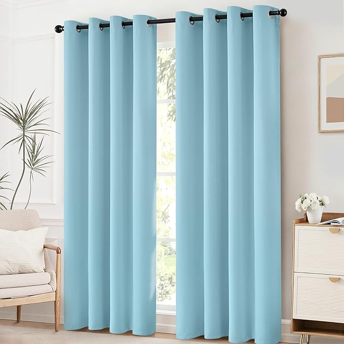 Yakamok Blackout Curtains for Bedroom,Grommet Thermal Insulated Room Darkening Curtains for Living Room, Set of 2 Panels (52 x 96Inch, Sky Blue)
