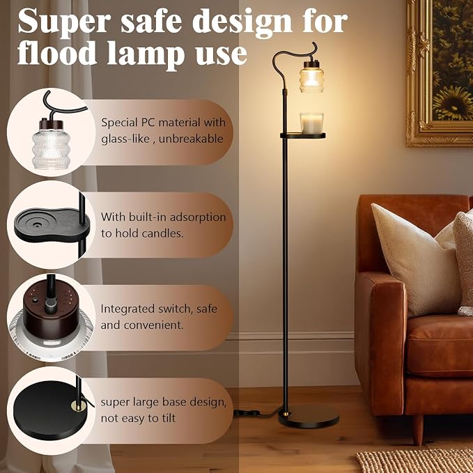 Candle Warmer Floor Lamp with Timer, Dimmable Candle Warmer for Home Decor, Height Adjustable Floor Warmer, Birthday Gifts for Girlfriend Mom Christmas Mother's Day Gfit (Brown TOP)