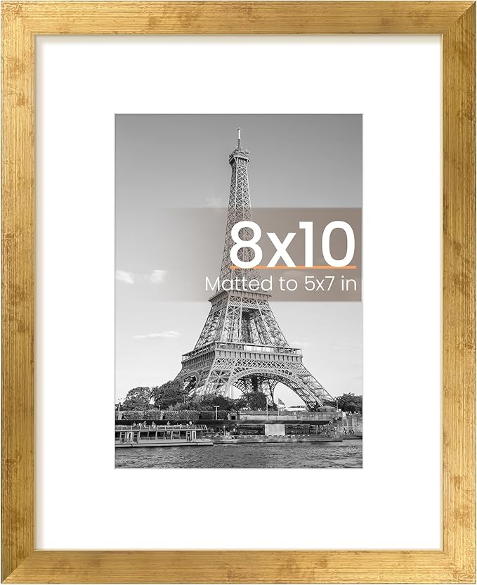upsimples 8x10 Picture Frame, Display Pictures 5x7 with Mat or 8x10 Without Mat, Wall Hanging Photo Frame, Bronze, 1 Pack