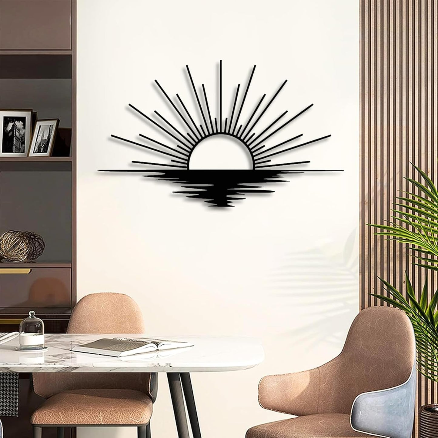 Sunrise Metal Wall Art, Metal Sun Wall Decor, Metal Sun Outdoor Decor, Large Metal Sun Wall Art, Sun Wall Art, Boho Sun Wall Art, Sunshine Metal Sign, Living Room Bedroom Wall Hangings (Black, 53"x 31"| 135x80cm)