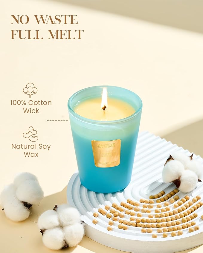 M&SENSE Ocean Escape Soy Candle, 14.1oz, Coastal Summer Scent | 60H Slow Burn, Non-Toxic, Summer Guest Room Stress Relief Home Fragrance, Relaxation Housewarming Gift