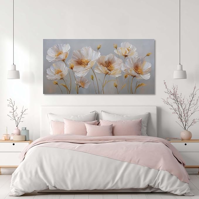 Ggaafet Yellow Flowers Wall Art for Living Room Canvas Oil Painting Prints Beautiful Floral Blooming Art Deco Pretty Artwork Office Bedroom Family Dining Room Decor Extra Large