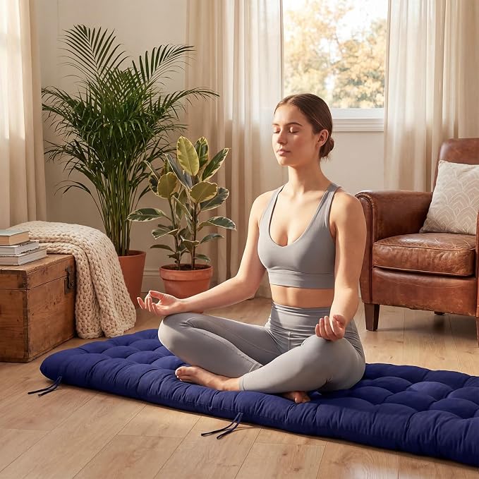Wenqik Long Floor Cushion Large Floor Cushion with Brushed Cotton 74.8 x 27.5 x 3.15 in Jumbo Lounger Pillow for Outdoor Indoor Bay Window Meditation Yoga Reading Sleeping(Navy Blue)