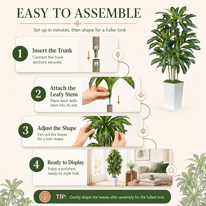 Dracaena Plant Artificial Tree 5Ft Tall Fake Tropical Floor Plants Potted Artificial Silk Tree Leaf Faux Trees White Tall Planter for Home Office Living Room Indoor Outdoor Decor