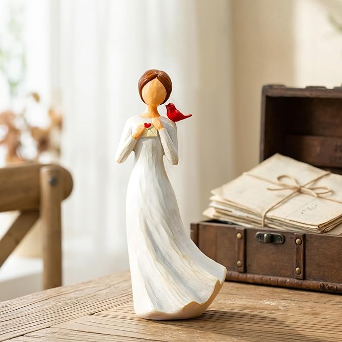 Hand-Painted Memorial Angel Figurine with Red Cardinal & Love Letter - 6.2 Inch Resin Statue for Sympathy, Bereavement, and Friendship - Thinking of You Home Decor Gift for Mom, Grandma, Women