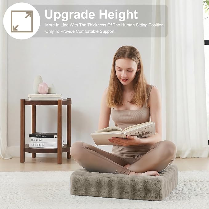 JKMAX 2 Pcs High Density Foam Floor Pillow - Upgraded Large Pillows Seating for Adults - Outdoor Floor Cushion with Soft Tufted Cover - Yoga Pillows for Sitting On Floor - 22 Inch Light Taupe