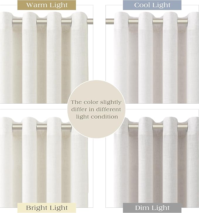 Nanspring Neutral Linen Curtains 102 Inches Long Extra Long for Living Room Grommet Sunlight Filtering Minimalist Room Curtain Privacy Aesthetic Modern Elegant Boho 2 Panel Sheer Window Drapes 52x102