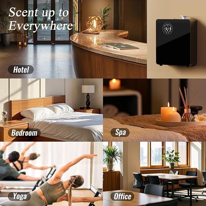 Smart Waterless HVAC Diffuser, 3000 sq. ft., Black | Touch & Bluetooth control, metal body, dual HVAC/portable design for home & commercial large spaces