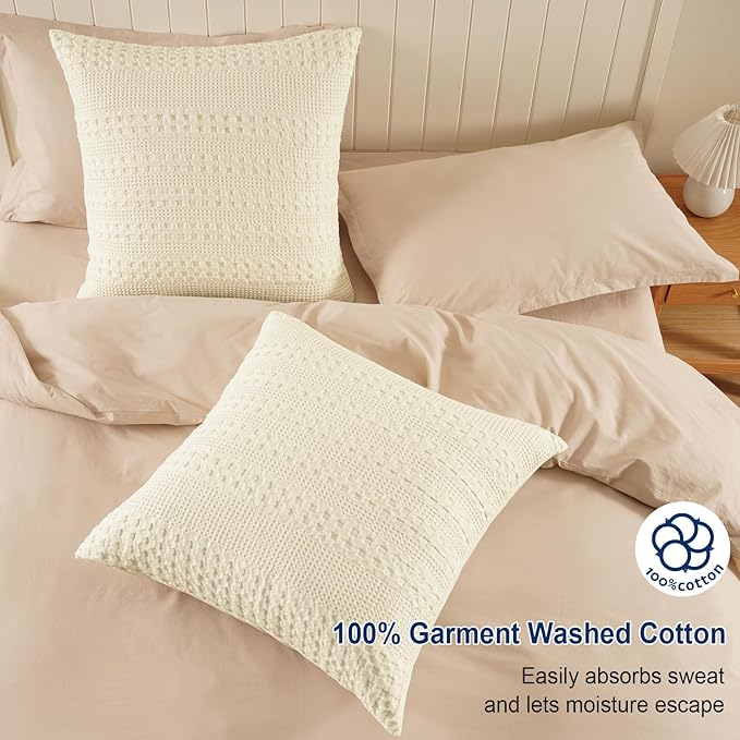PHF Waffle Weave Euro Pillow Shams, 2 Pack 100% Cotton Pillow Covers 26x26 Inches for Decor, No Insert, Luxury Aesthetic Euro Pillow Cases for Bedroom Decor, Cannoli Cream