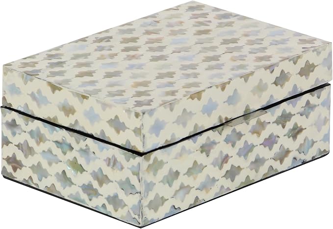 Deco 79 Mother of Pearl Shell Geometric Handmade Decorative Box Storage Decorative Keepsake Boxes with Hinged Lid, Set of 2 Storage Boxes 12", 8"W, Cream