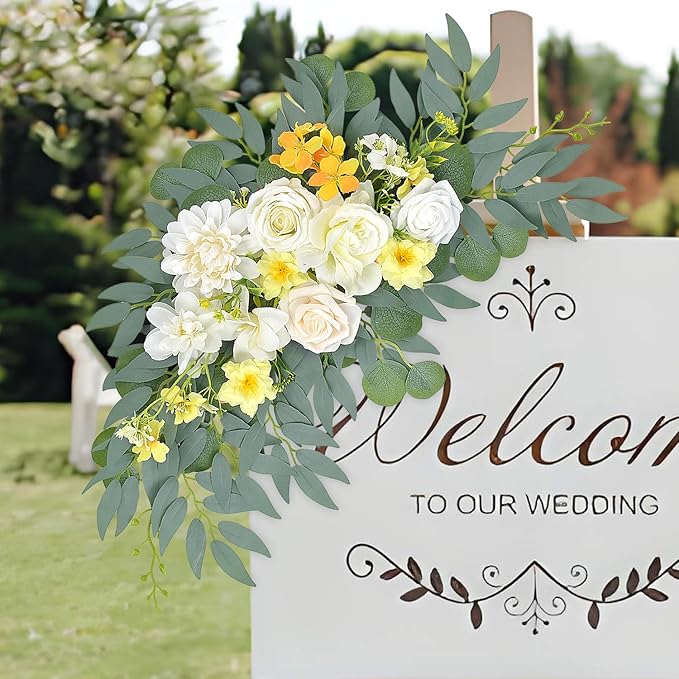 Yellow White Artificial Arch Flowers for Wedding, Party Backdrop Decor, Bridal Shower, Baby Shower and Reception (Yellow)