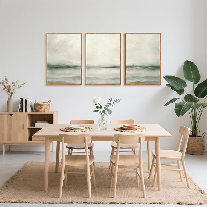 TOARTi Large Framed Misty Sage Green Lake Canvas Wall Art,Watercolor Abstract Natural Landscape Wall Decor,Neutral Modern Scenery Art Prints for Farmhouse Home Living Room Bedroom Office-16”x24”x3