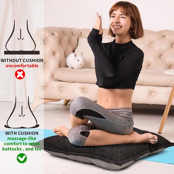 SINSOSSO Large Floor Pillow 22", Thickened Bite-Size Memory Foam Square Non-Slip Cushion for Office Back Support/Indoor Yoga/Chair Seat, Fashionable Color-Blocked Fabric & Washable, Dark Brown, 1 PCS