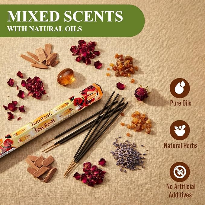 Tulasi Incense Sticks with Natural Oils Set of 6 Fragrances (120 Sticks) Hand Rolled Incense Sticks, Calming Home Aromatherapy, Meditation, Relaxing, Mixed Scents with Natural Oils