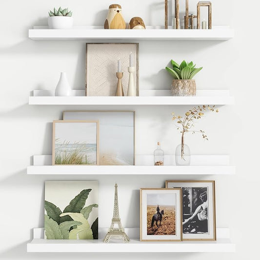 FLYJOE Floating Picture Ledge Shelves for Wall Set of 4, 24 Inch Wall Shelves with Lip Long Large Nursery Book Shelf for Toys Storage Kids Bookshelf Wall Mounted Living Room Bedroom Decor Frames