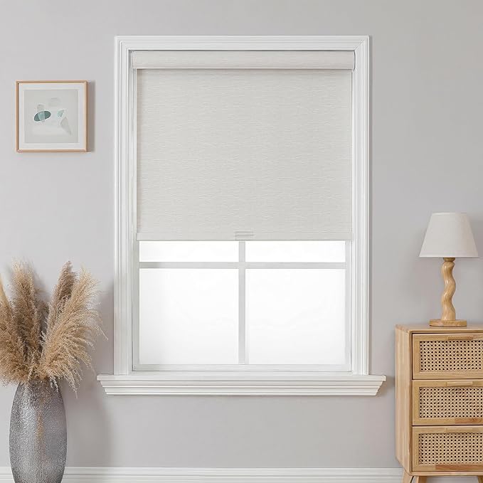 Joydeco Natural Woven Roller Shades for Indoor Windows, Cordless Blackout Blinds with Curved Valance, Thermal Insulated UV Protection Privacy Window Shades for Home and Office (Beige,26" W x 64" H)