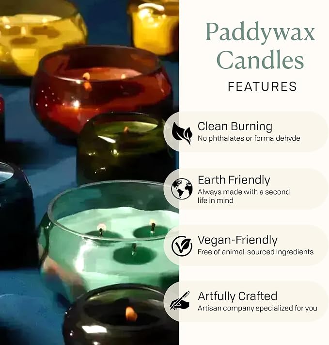 Paddywax Basalt Collection Scented Candle, Soy Wax Blend Glass Jar with Lid, Reusable Home Décor Candle, 10 oz, Amber Vessel, Sienna Sunset