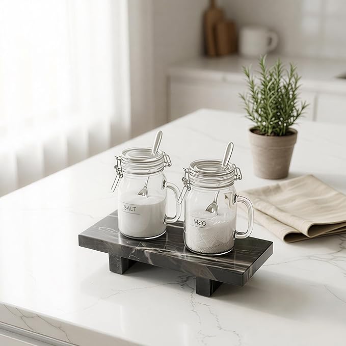 Marble Soap Tray for Bathroom Kitchen Countertop 8.6" x 3.6" Waterproof Soap Dish Holder, Stone Pedestal Stand for Sink, Vanity, Counter Luxury Decorative Tray Farmhouse Decor Black (WH111)