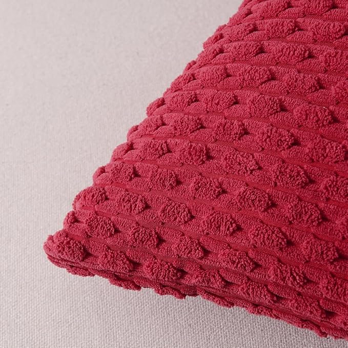 Fancy Homi Set of 2 Burgundy Lumbar Decorative Throw Pillow Covers 12x20 Inch for Couch Bed Sofa, Modern Farmhouse Boho Home Decor, Soft Plush Corduroy Rectangle Wine Red Cushion Case 30x50 cm