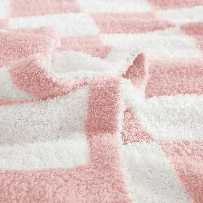 WRENSONGE Soft Checkered Throw Blanket for Couch-Cozy Warm Knitted Blankets | Lightweight Fluffy Decor for Boys & Girls, Sofa, Chair, Bed, 30x40in,Pink