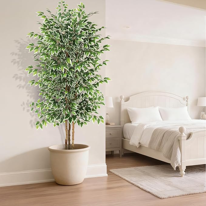GTIDEA 7ft Large Ficus Artificial Tree with Natural Trunk, 84" Tall Faux Tree for Home Decor Indoor, Lifelike Silk Tree Fake Plants for Living Room Covered Porch Office Corner Decor (NO VASE INCLUDED)