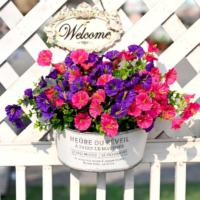 Waipfaru 24 Bundles Artificial Flowers for Outdoors Faux Plants Outdoor, UV Resistant Artificial Plants Outdoor, Silk Petunias Fake Flowers for Outside Home Decor Planter Porch Decoration, Mix Color