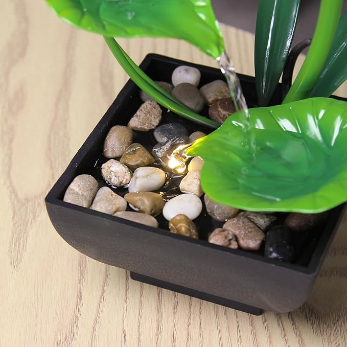 Water Fountain Indoor Waterfall Fountain 3-Tier Tabletop Fountain Lotus Desk Relaxation Home Decor Including Lots of Rocks and Soothing Sound Machine (Green 1)