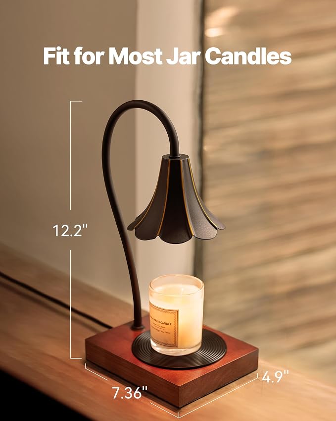Candle Warmer Lamp with Timer & Stepless Dimmable, Electric Warmer Lamp for Jar Candles, Mid Century Modern Black Wax Melt with 2 Bulbs, Retro Decor House Warming Birthday Gifts
