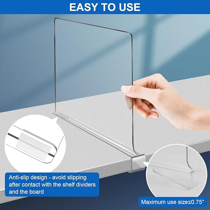 Acrylic Shelf Dividers for Closet Organization 16Pack Closet Shelf Divider Closet Dividers for Shelves Shelf Organizer for Closet Shelf Organizer for Wood Closet Separator Clear